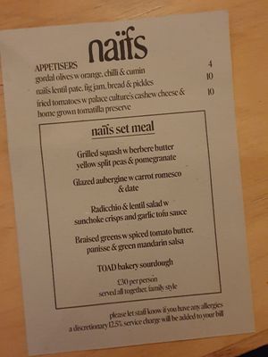 Winter 2023 menu at Naifs in South East London