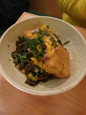 Braised greens with chickpea fritters at Naifs in South East London
