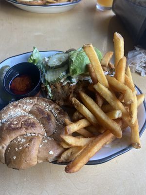 Vegan Nashville hot chicken sandwich. Amazing you put it together yourself 😃  at Disneyland - Black Tap in Anaheim