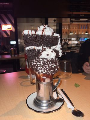 Vegan shake with vegan chocolate cake  at Disneyland - Black Tap in Anaheim