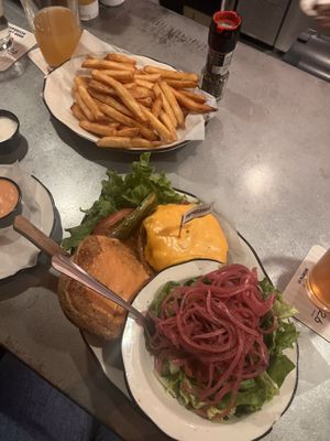 Side salad with vinaigrette and a side of fries    at Disneyland - Black Tap in Anaheim