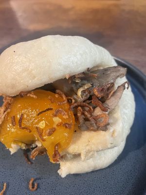 Oyster mushrooms and tofu - can have it without the yolk   at Tiger Bites Pig in Birmingham