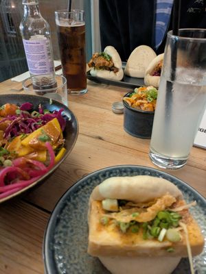 Salt and pepper tofu bap (meat options in background) at Tiger Bites Pig in Birmingham