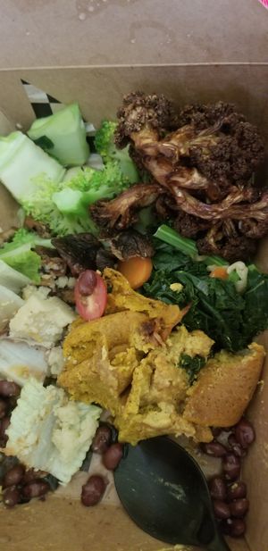 Breakfast plate what? Fried cauliflower and a bunch of steamed veggies that were tasteless! Sad really at Gay4U - Pop Up in Portland