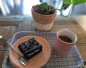 Turkish coffee and vegan brownie 😋 at Manara Arts & Culture in Amman