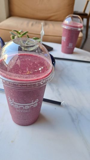 Blueberry smoothie at Manara Arts & Culture in Amman