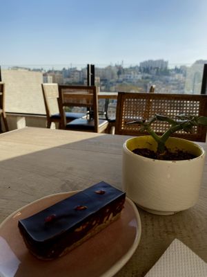 Raw vegan chocolate, peanut and date bar  at Manara Arts & Culture in Amman