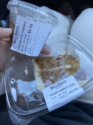 Vegan carrot cake - 10/10 and a vegan chocolate pudding made from tofu  at Wild Roots Market in Felton