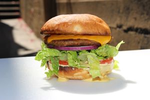 Queen vegan burger  at Gegen in Los Angeles