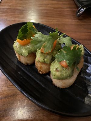 Vegan crispy rice with guacamole at JINYA Ramen Bar in Washington