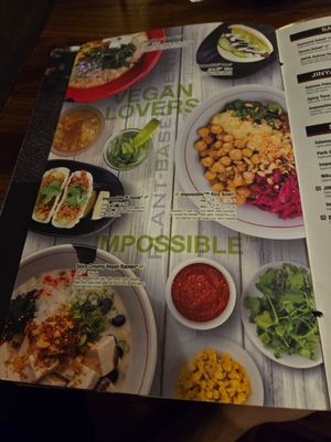 Vegan menu page at JINYA Ramen Bar in Washington