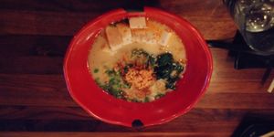 Spicy creamy vegan ramen at JINYA Ramen Bar in Washington