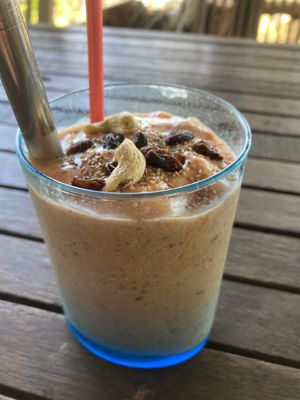 Fruit smoothie. Comes with nuts and diet fruit sprinkles. at Noina's Mystic Mountain Restaurant & Bungalows in Koh Samet
