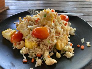 Tofu and cashew fried rice at Noina's Mystic Mountain Restaurant & Bungalows in Koh Samet