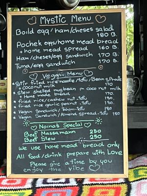 Menu  at Noina's Mystic Mountain Restaurant & Bungalows in Koh Samet
