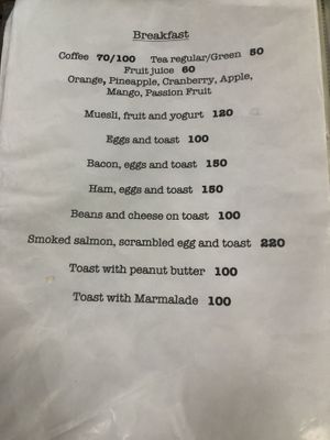 Breakfast Menu at Noina's Mystic Mountain Restaurant & Bungalows in Koh Samet