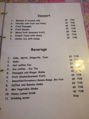 Drinks menu at The Pier in Koh Yao Noi
