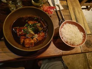 Tofu with rice at Wapalapam in Le Morne