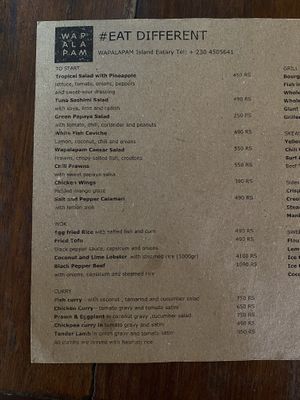 Menu  at Wapalapam in Le Morne