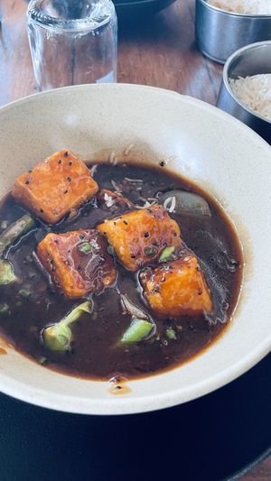 Fried Tofu in Black Peper sauce (vegan)  at Wapalapam in Le Morne