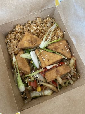 Tofu with Fried Rice and Chilli and Garlic Sauce  at Woo Tan Scran - Cloud Kitchen in Liverpool