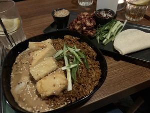Satay tofu, fried rice and ‘duck’ pancakes  at Woo Tan Scran - Cloud Kitchen in Liverpool