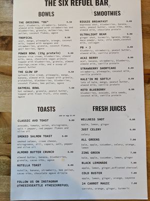 Menu at The SIX in Seattle