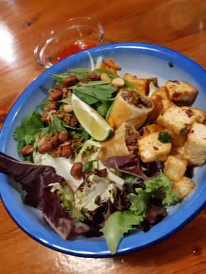 Main dish / Vietnamese bun salad with tofu and tempeh spring at Asian Army in Madrid