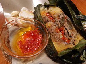 Main dish / Nasi bakar redang with jackfruit at Asian Army in Madrid