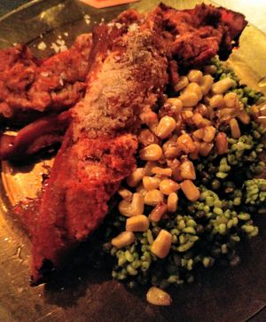 Stuffed pointed pepper with bulgur, tabouleh & roasted corn at Ganzerik in Ghent