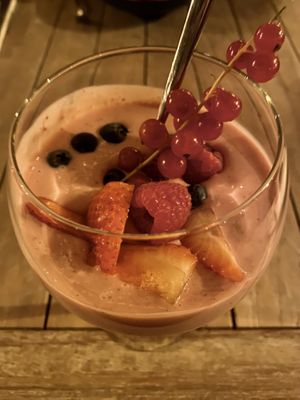 Vegan dessert with strawberry yoghurt  at Pier 7 in Vlissingen