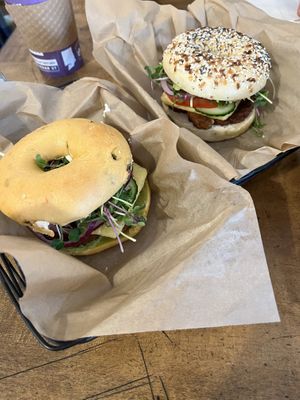 Melvie + Make if Garden. Close one whole wheat bagel, farthest everything bagel.   at Cedar Street Bagel Company in Camas
