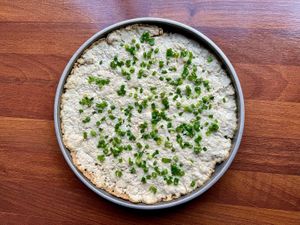 Fry tofu into a frying pan. It has Korean perilla oil in it, so it's flavorful. It's perfect for vegans. at Yeonnam There 연남그곳  in Seoul