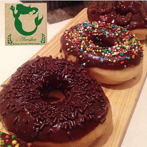 Chocolate glazed donuts  at Aresha Vegan Bakery in Merida