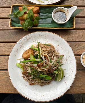 spring rolls & vegan pad Thai  at Busaba in Kingston Upon Thames