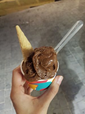Dark chocolate vegan ice cream at Gelatopia in Porto