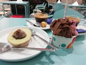 Avocado sorbet dessert, chocolate & port wine sorbets at Gelatopia in Porto