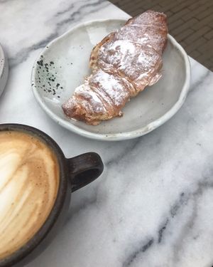 The coffee was beautiful with latte art- I simply already had a sip before taking the photo  at Mica Coffeebar in Haarlem