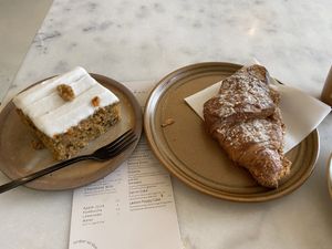 Carrot cake (tasty, but too coconutty) and almond croissant (good) at Mica Coffeebar in Haarlem