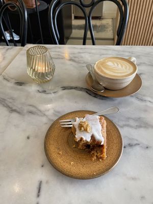 Latte and carrot cake  at Mica Coffeebar in Haarlem