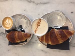 Vegan croissants and hot drinks  at Mica Coffeebar in Haarlem