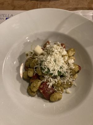 Same food different day: Vegan gnocchi with pesto & topped with amazing vegan parmesan   at Pizzeria Donna Stella in Amalfi