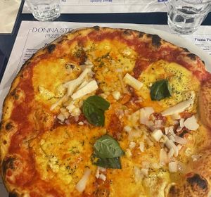 Front only vegan: Napoletana with two different vegan cheese types  at Pizzeria Donna Stella in Amalfi