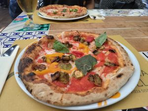 Ortolana pizza. How I wished for a little more veg at Pizzeria Donna Stella in Amalfi