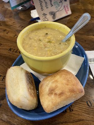 The cauliflower soup and white bread!! 😋  at Souper Jenny in Roswell