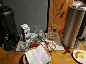 Coffee with vegan milk special for coffee, which is made with outs. at AB Småland in Malmo