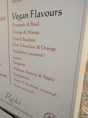 Lots of vegan options. I really enjoyed both of the chocolate ones, especially the chocolate with orange. at Raki in Sorrento