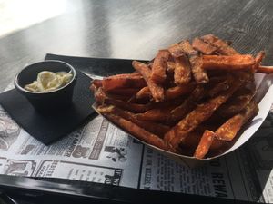 Batatas con veganesa at Lost World Restaurant in Lanzarote