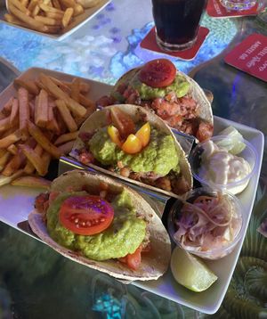 The vegan Tacos were really nice! Was served with chips and vegan mayo.   at Lost World Restaurant in Lanzarote