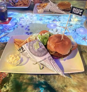 The burger was listed as veggie burger but the waiter explained it was 100% vegan, the mayo that came with the chips was vegan as well. It was overall a tasty burger.   at Lost World Restaurant in Lanzarote